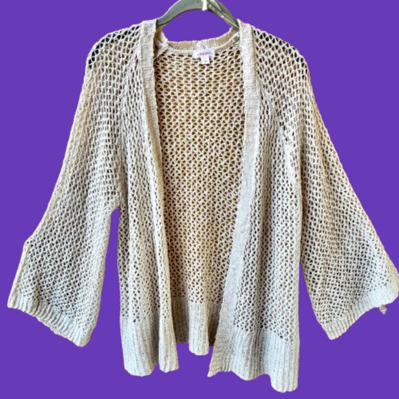 Xhilaration Boho Cardigan Sweater Cream Crochet Open Front Festival - Picture 3 of 13